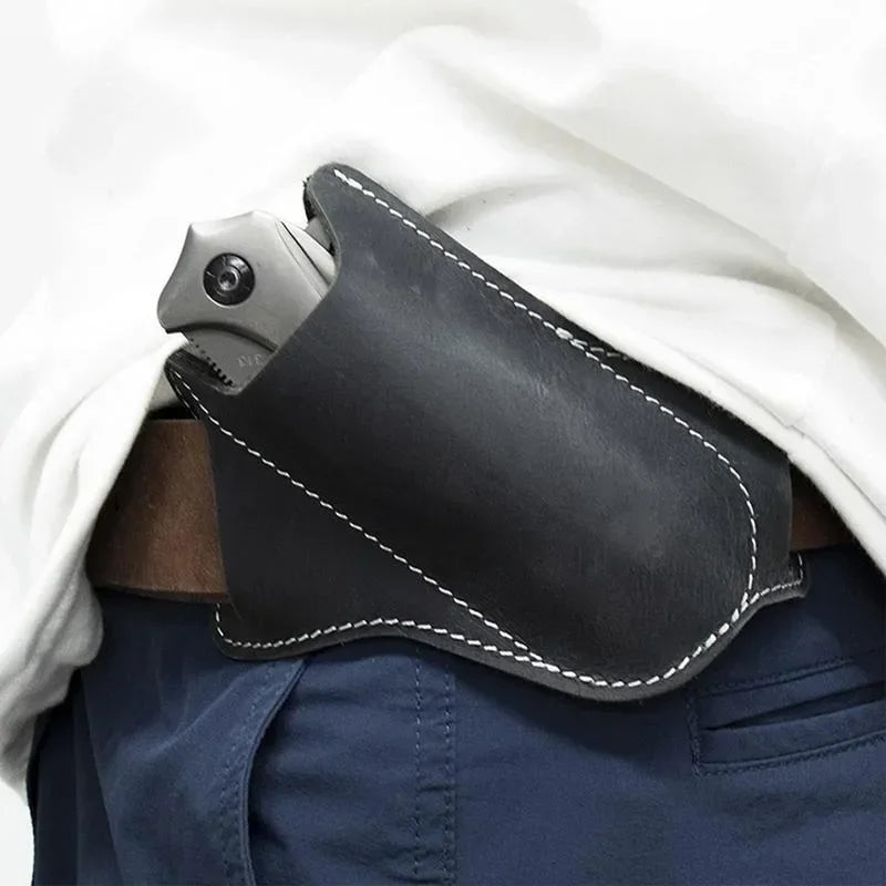 1pcs Leather Anti-scratch Storage Sheath Folding Flick Knife Waist Belt Clip Holder Pocket Knives Pack Tools for Camping Oasis Select