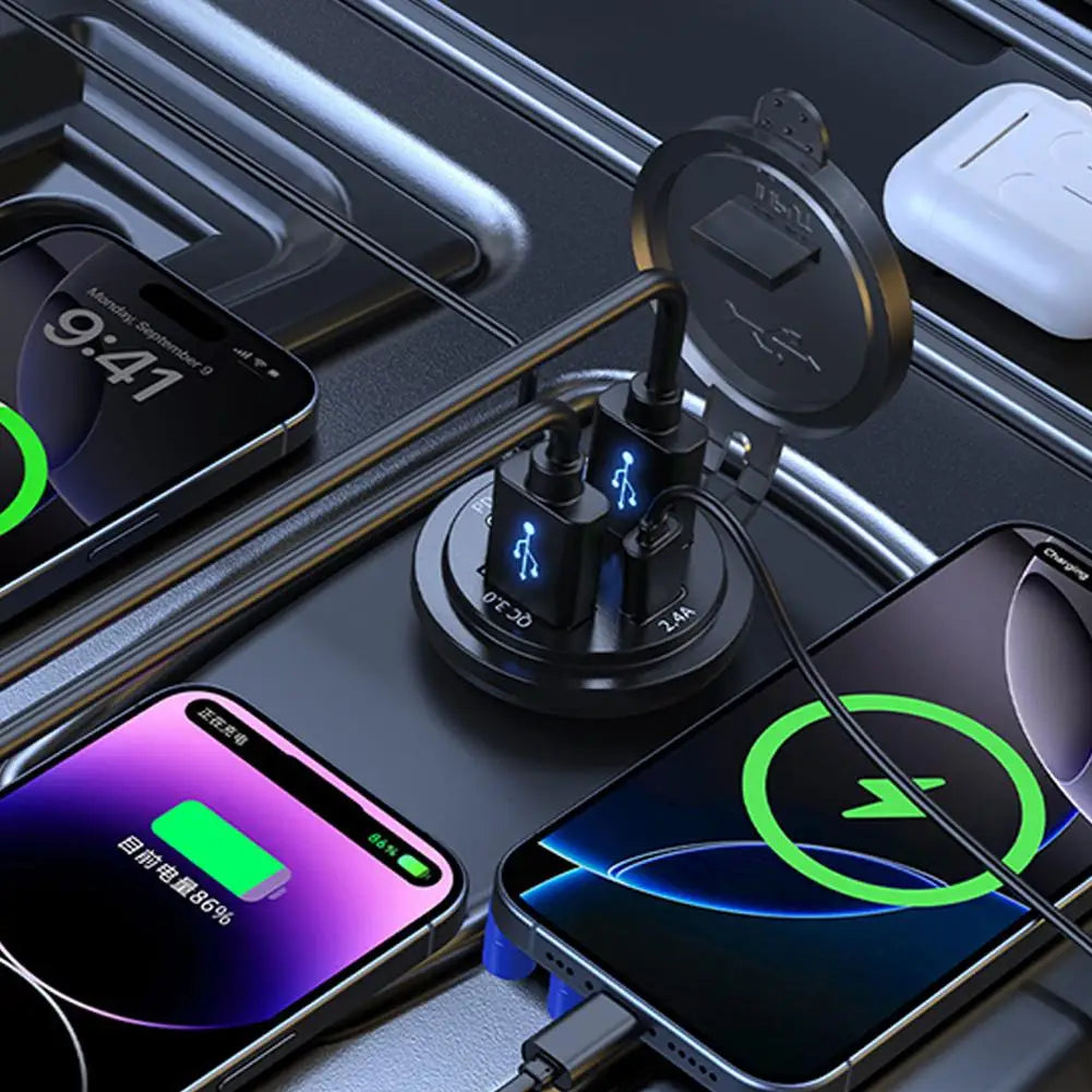 4 Port Car Digital Display Fast Charging Dual PD 30W & QC3.0 Type C Phone Car Motorcycle USB Charger Socket Oasis Select