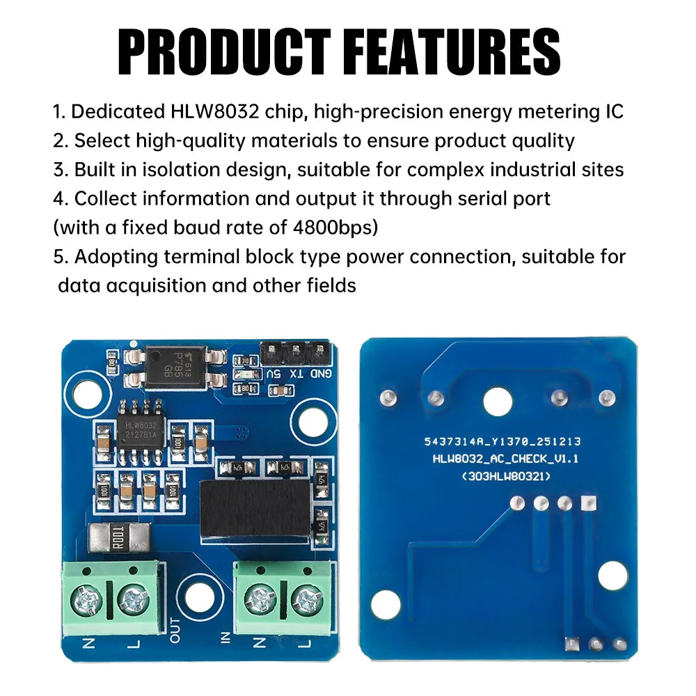 HLW8032 AC Voltage And Current Acquisition Module Serial Port Output UART Communication for Industrial Data Acquisition Oasis Select