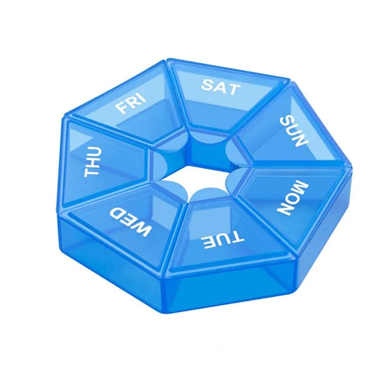 7 Days Pill Storage Box Mini Travel Portable Medicines Dispenser Box Multifunction Plastic Sealer Box Pill Bottle Pill Case Oasis Select Blue