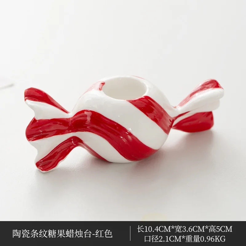 Ceramic Tealight Candle Holder | Striped Xmas Candy Design