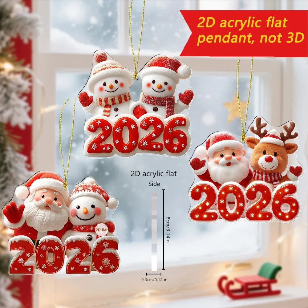 2026 Acrylic Santa & Reindeer Christmas Pendant Ornament