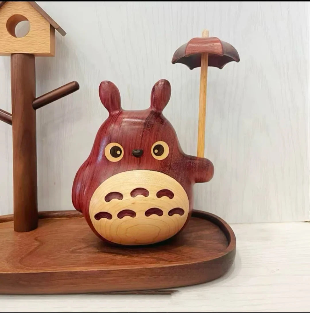 Solid Wood Creative Totoro Windmill Faceless Male Ornament Couple Gift Living Room Decoration Cartoon Music Box Birthday Gift Oasis Select 19cm 2