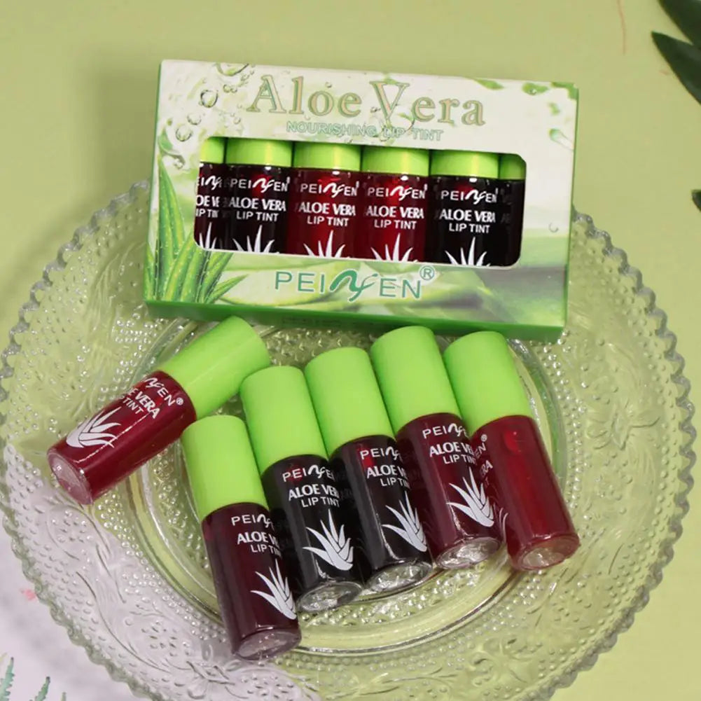 6 Color Lip Tint Stain Set Plumping Liquid Lipstick Aloe Vera Watery Lip Stain Lip Gloss Multi-use Moisturizing Lip & Cheek Tint Oasis Select