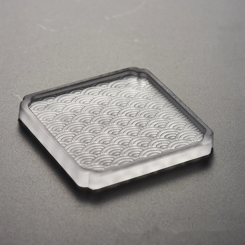 Glass Sea Wave Pattern Glass Coaster Square Round Whiskey Teacup Kung Fu Tea Cup Mat Saucer Wine Tumbler Holder Oasis Select Square Frosted about 7.7cm