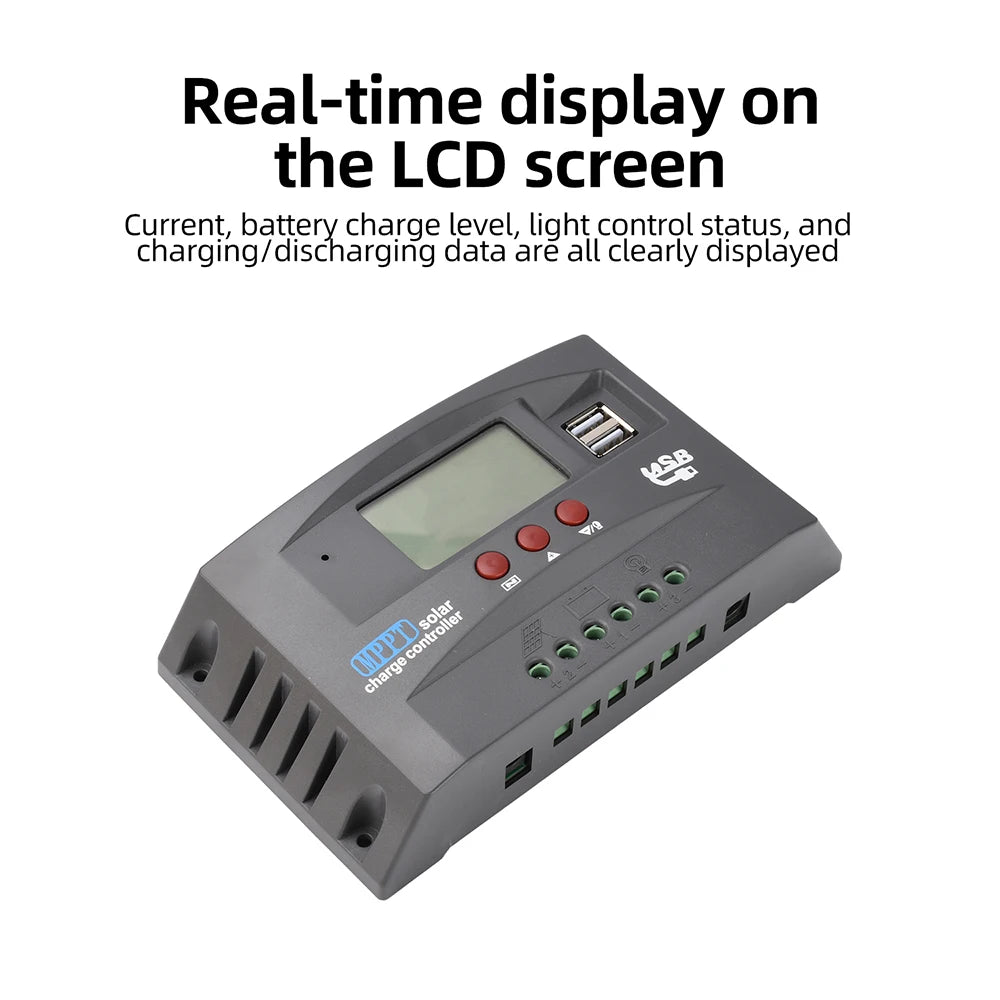 MPPT Solar Controller 12V/24V 30A/60A/100A Solar Charge Controller Supports Lead Acid Lithium LiFePO4 Batteries Dual USB Ports Oasis Select