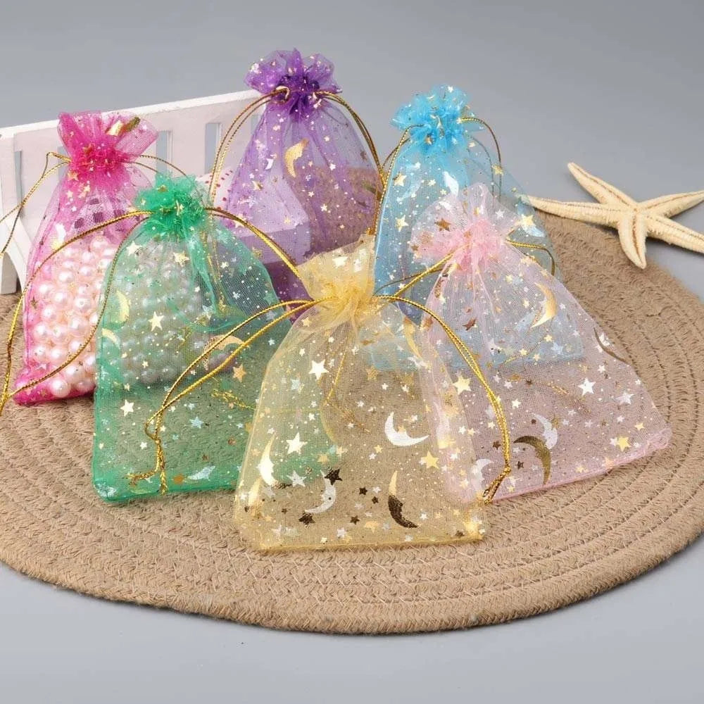 Moon & Stars Organza Drawstring Gift Bags | 10/20 Pack
