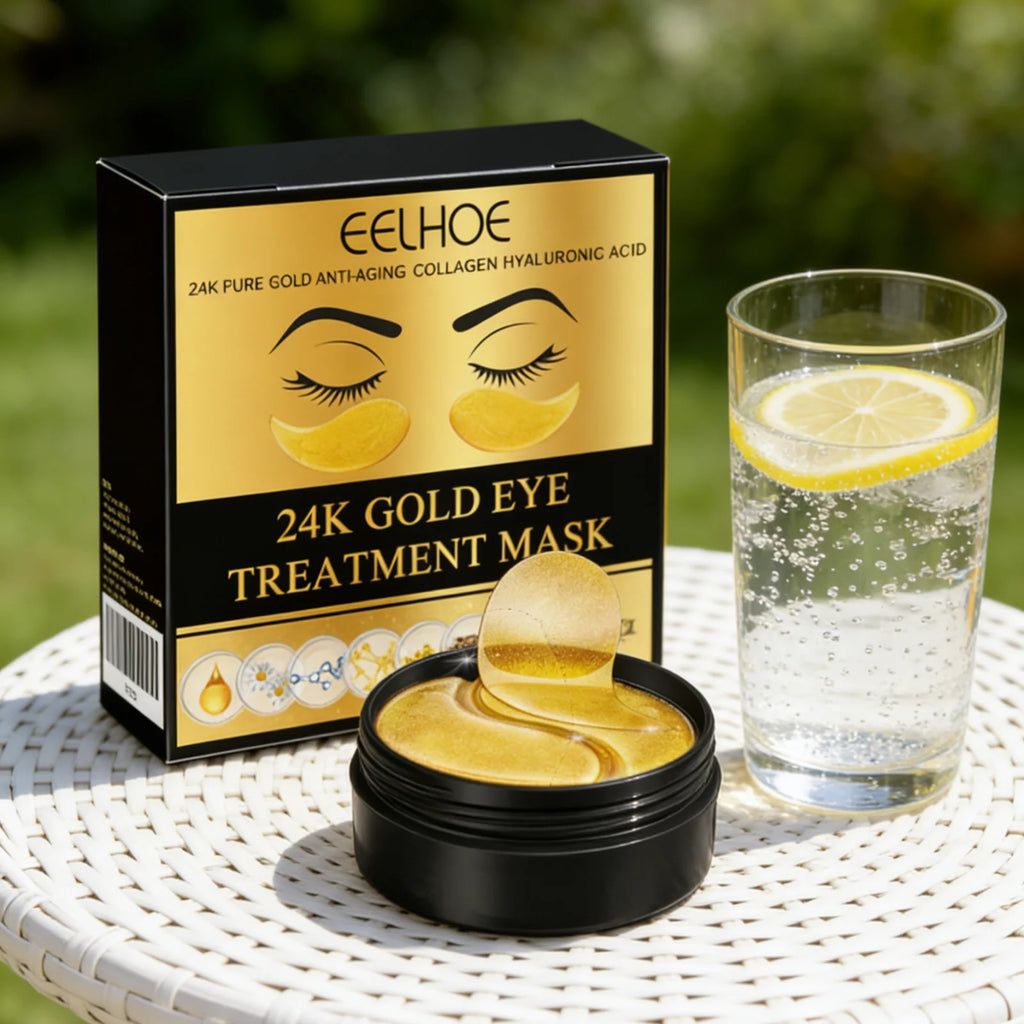 EELHOE 24k Gold Eye Treatment Mask Collagen Hyaluronic Acid Anti Wrinkle Reduce Dark Circles Daily Skin Care Under Eye Patches Oasis Select