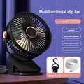 4 in 1 USB Rechargeable Fan with LED Night Light 5 Speed 720° Adjustable Low Noise Mini Desk Clip Fan For Home Office Camping Oasis Select Black