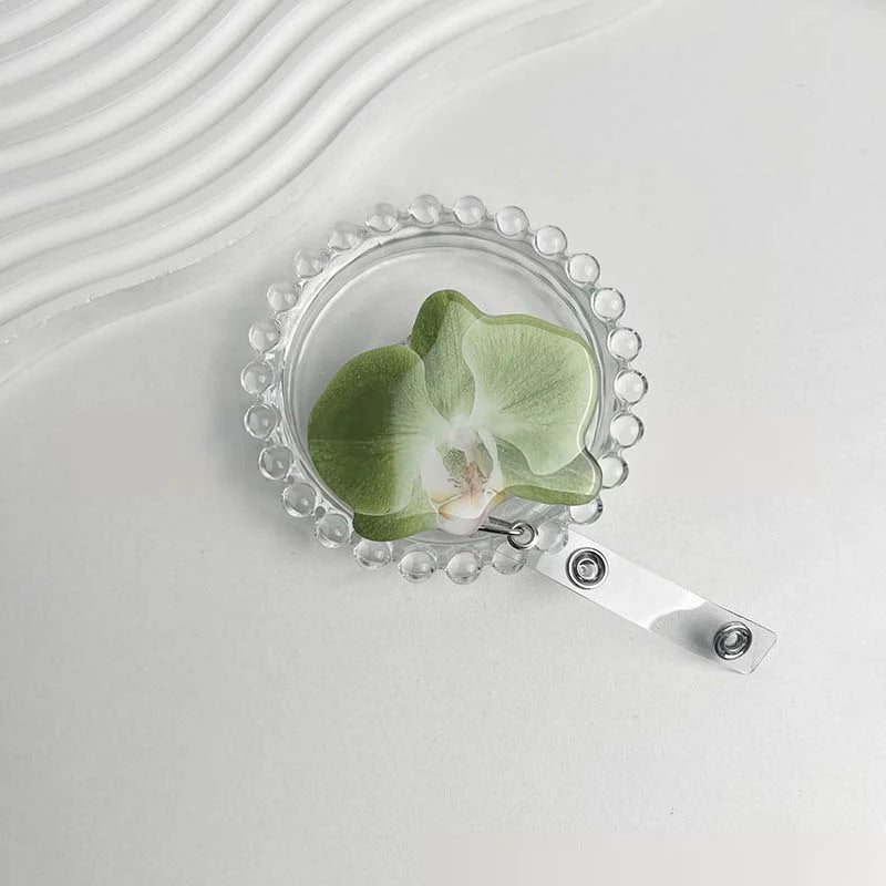 Flower Acrylic Bag Charm | Alligator Clip Retractable ID Holder Bag Charm Accessory Oasis Select A15