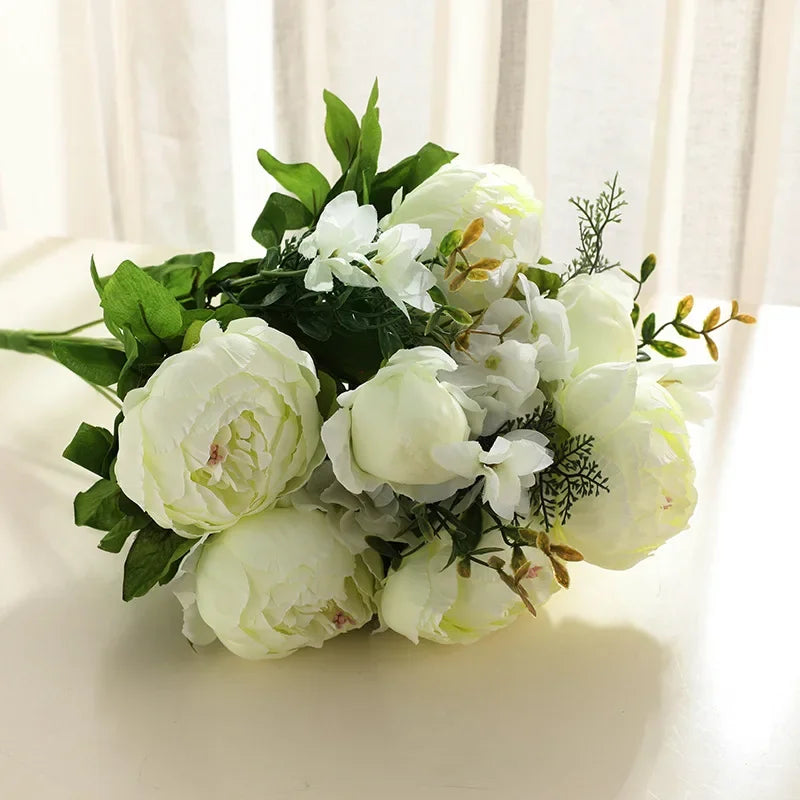 13 Heads Silk European Style Peony Bouquet Artificial Flower Rose Wedding Bride Bouquet Decor For Home Hotel Table Accessories Oasis Select S