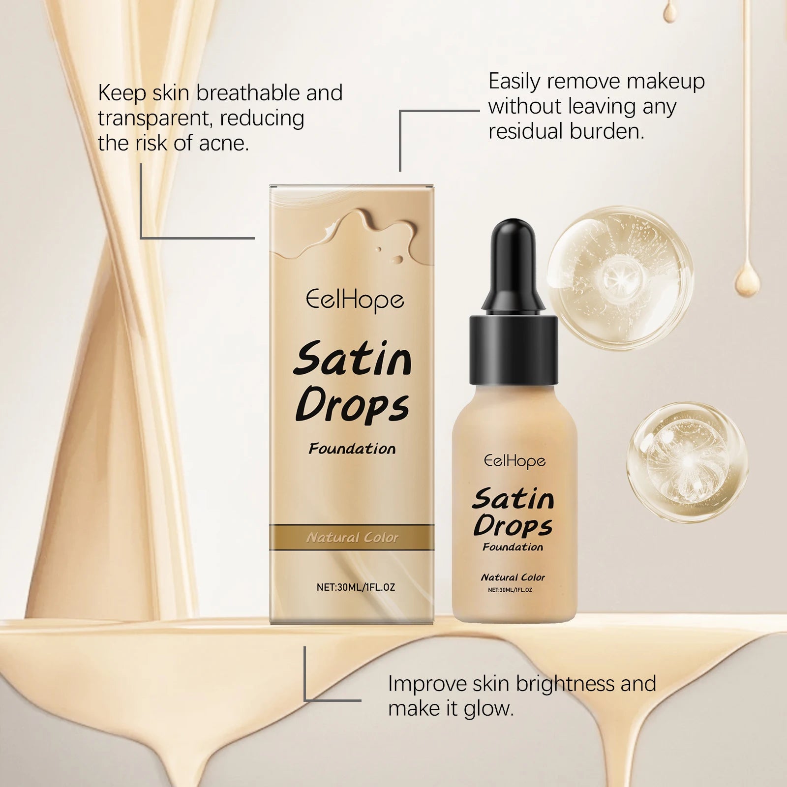 EELHOPE Satin Drops Foundation – Hydrating, Waterproof, Long-Wear
