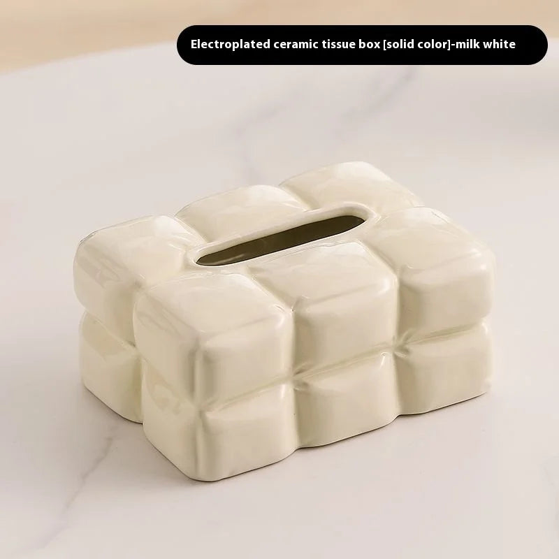 Luxury Chocolate Tissue Box Cover Ceramics Tissue Box High-grade Home Creative Napkins Tissue Holder Livingroom Table Decoration Oasis Select Cream