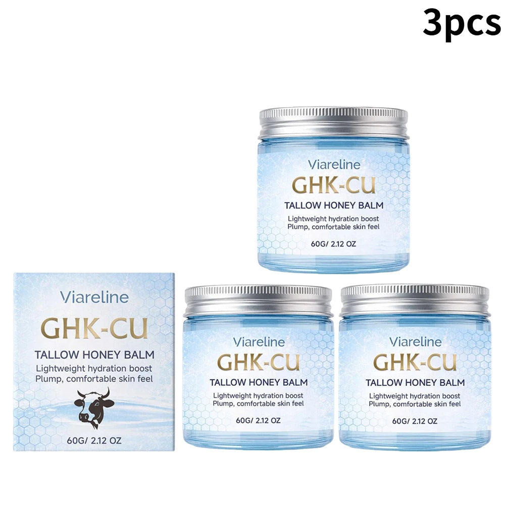 Viareline GHK-CU Copper Peptide Tallow Balm Facial Cream Body Moisturizer Lightweight Hydrate Honey Blue Balm for All Skin Types Oasis Select 60ml X 3