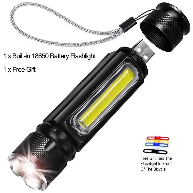 USB Rechargeable Flashlights with COB Side Light High Power LED Flashlight Outdoor Emergency Light Torch with Built-in Battery Oasis Select magnet Flashlight