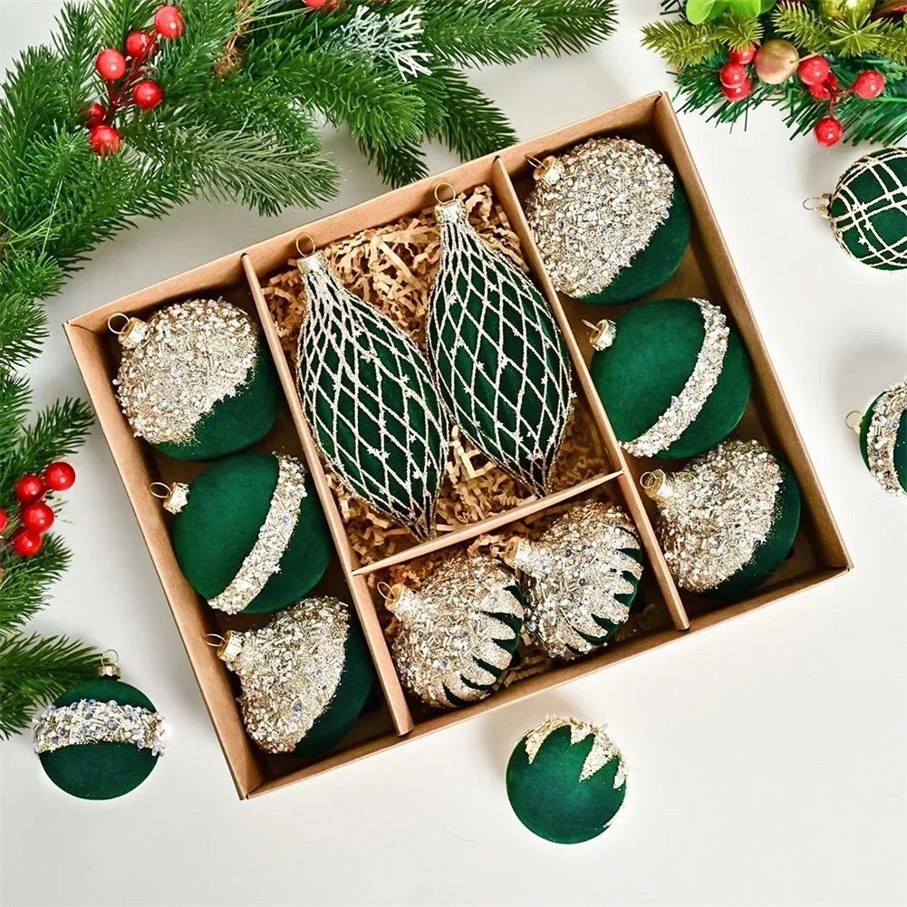 10Pack 8CM Xmas Ornament Flocking Ball Christmas Tree Party Holiday Christmas Ornaments For Xmas Trees Home Decor Oasis Select