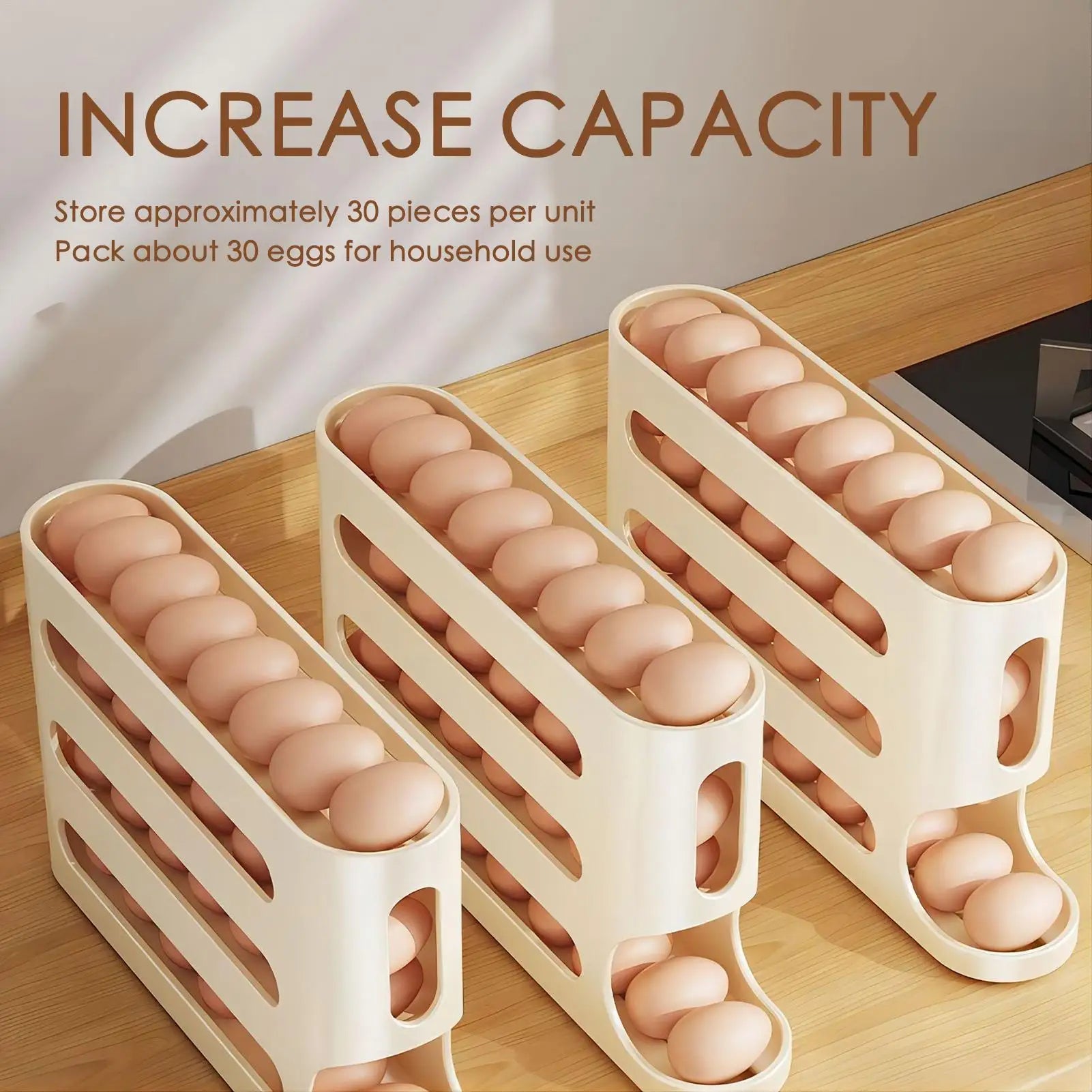 Automatic Egg Rolling Dispenser 4-Tier Large Capacity Tilted Egg Storage Rack Space-Saving Storage Boxes Egg Organizer Tray for Oasis Select