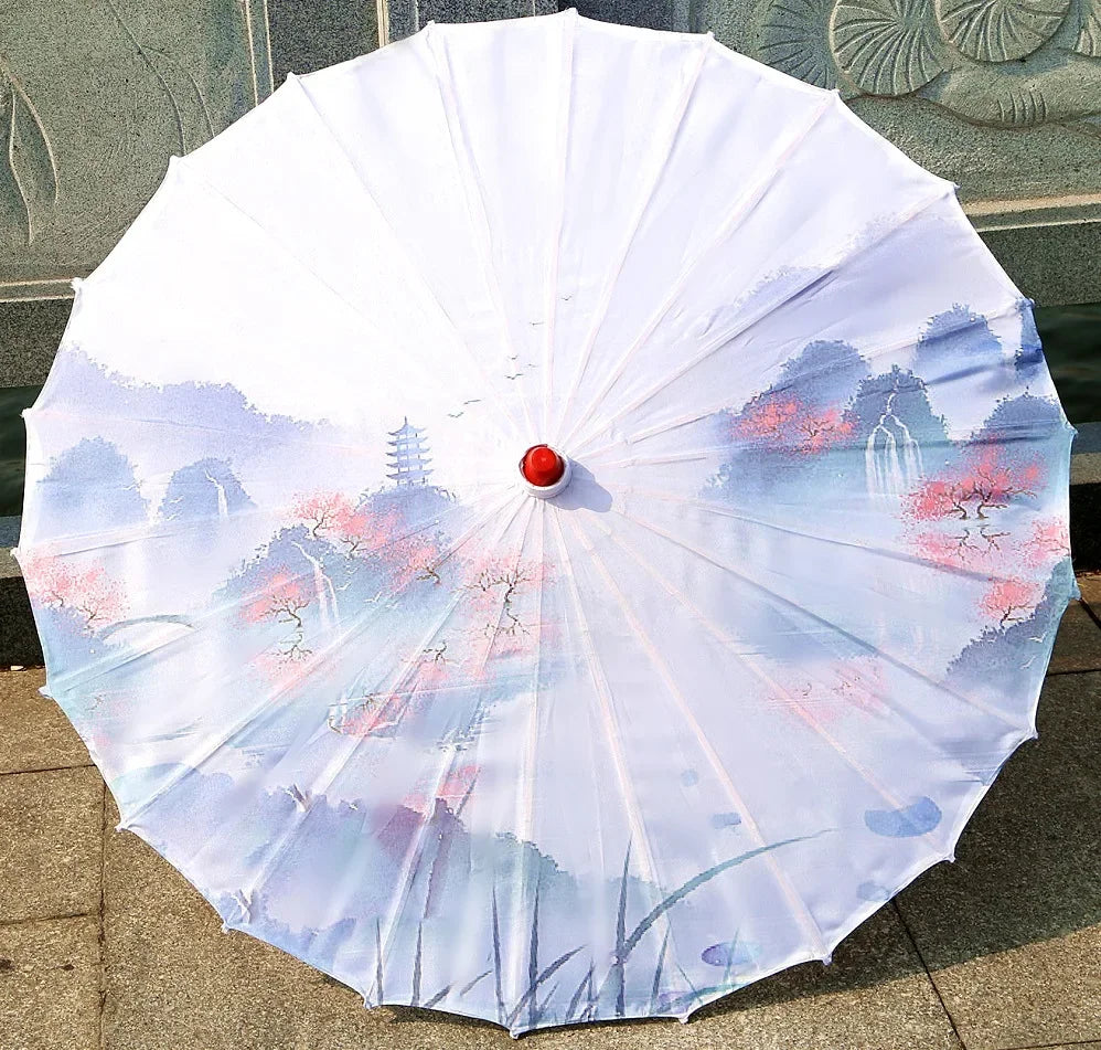 Oil-paper Fringe Rainproof Cloth Umbrella Ancient Props Hanfu Dance Umbrella Performance Classical Decorative Craft Umbrella Oasis Select 4 24K Bamboo
