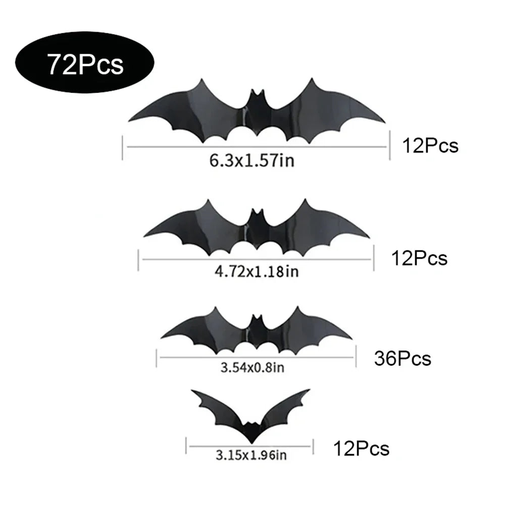 3D Pvc Bat Halloween Decorations on The Wall Black Bats Wall Stickers Halloween Scary Props Oasis Select 72pcs Black Bat-03