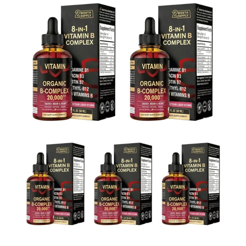 8-in-1 Organic Vitamin B Complex Liquid Drops | B12 Biotin 60mL Liquid B Vitamin Complex Oasis Select 5 bottles