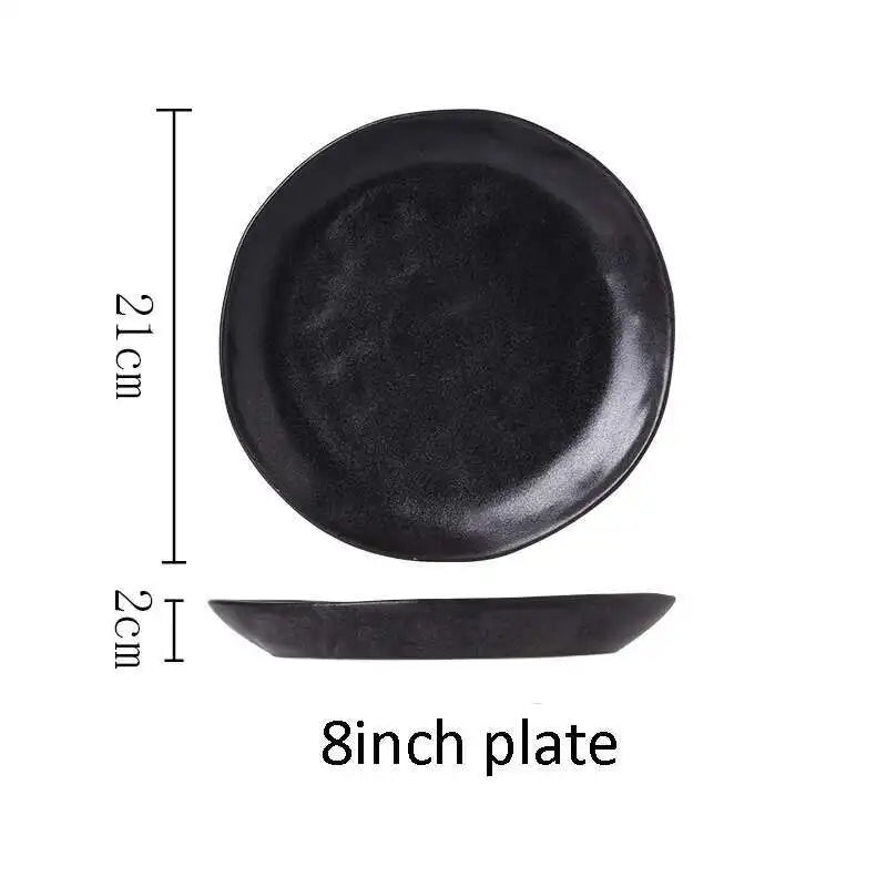 Japanese Ceramic Dinner Plate Rice Bowl Food Tray Retro Gray Tableware Porcelain Fruit Salad Sushi Serving Plate Dinnerware Oasis Select 8 Inch Plate Black