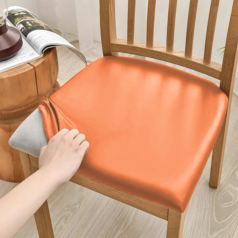 1PCS Waterproof PU Leather Office Chair Seat Covers Removable Solid Color Computer Chair Seat Cushion Covers For Home Office Oasis Select Orange