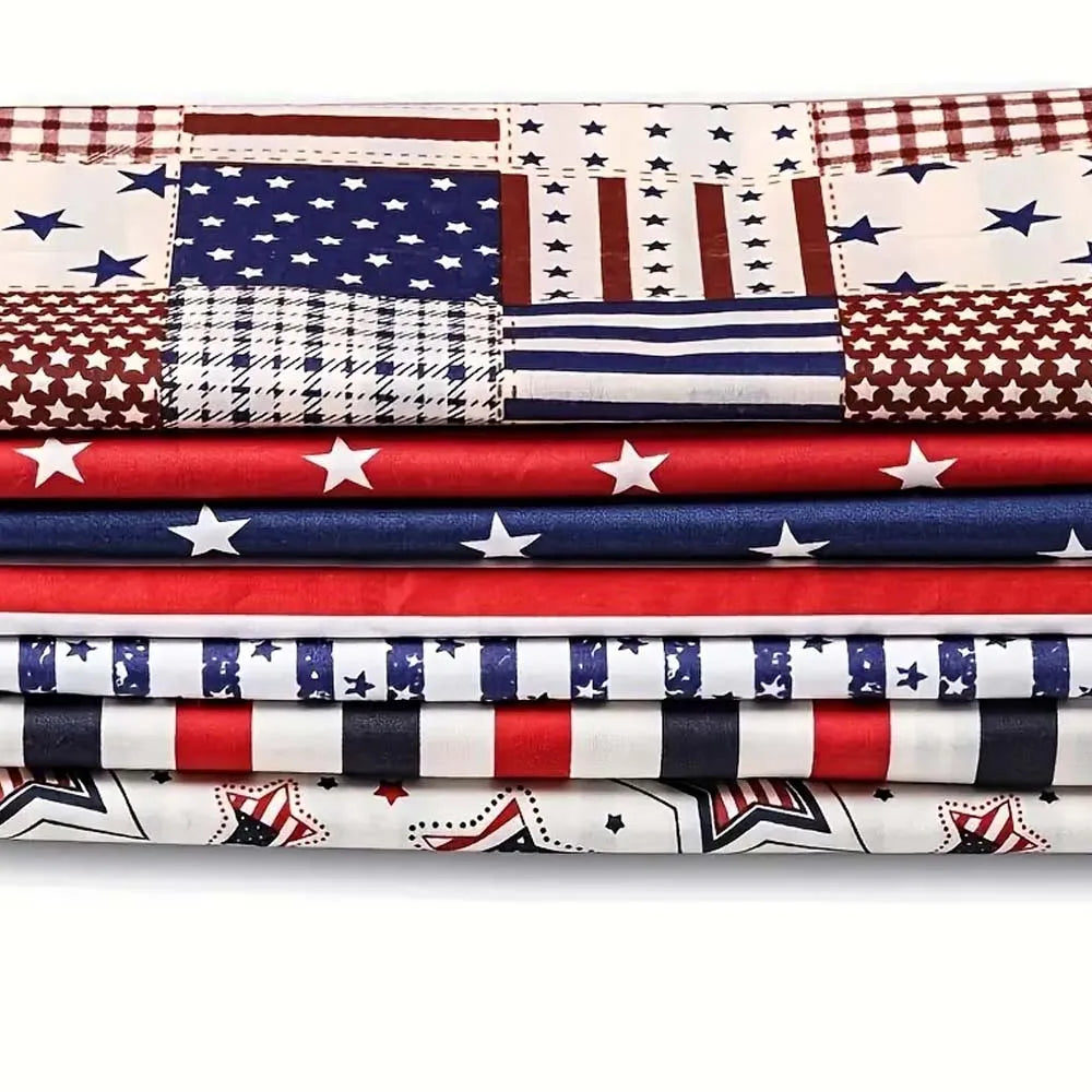 7pcs American Flag Fabric DIY Crafts Patriotic Sewing Supplies with Red, White and Blue Star-Pattern Independence Day Handicraft Oasis Select 7pcs set S