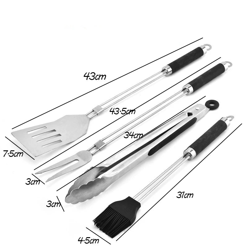 4pcs BBQ Tools Set Barbecue Stainless Steel BBQ Grill Barbecue Set Outdoor Camping Cooking Accessories Kit with Bag Oasis Select