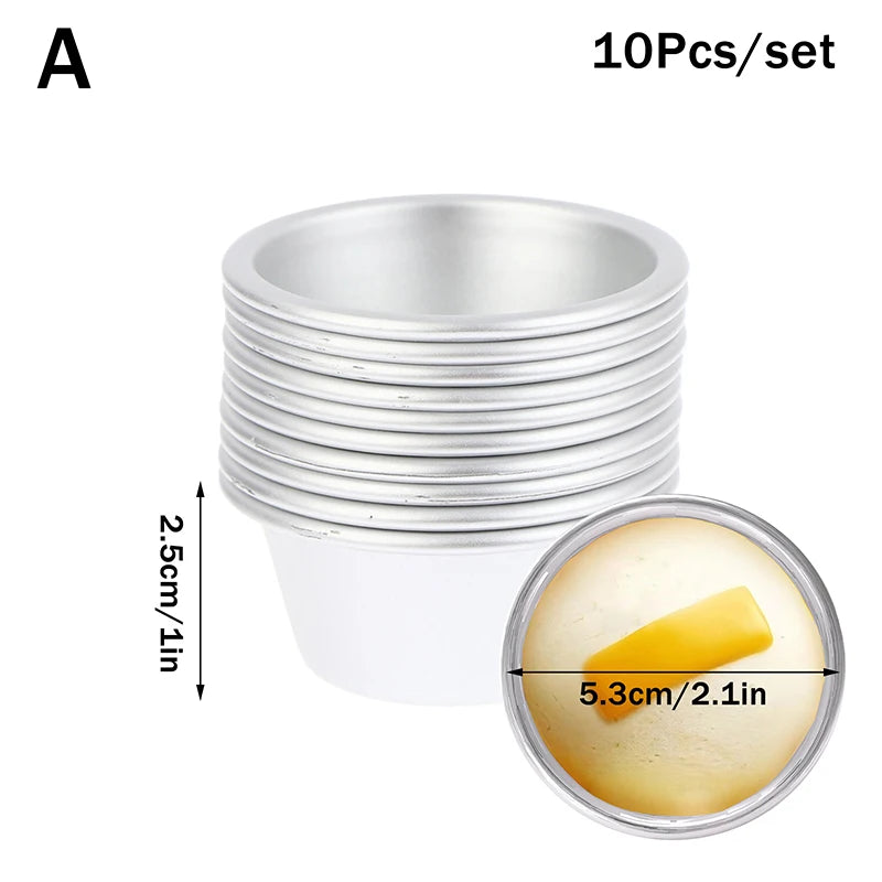 10pcs Aluminum Alloy Mini round Cupcake Mold Set Puto Cake Egg Tart Kitchen Baking Oven Pan Pastry Dessert Cooking Utensils Oasis Select A