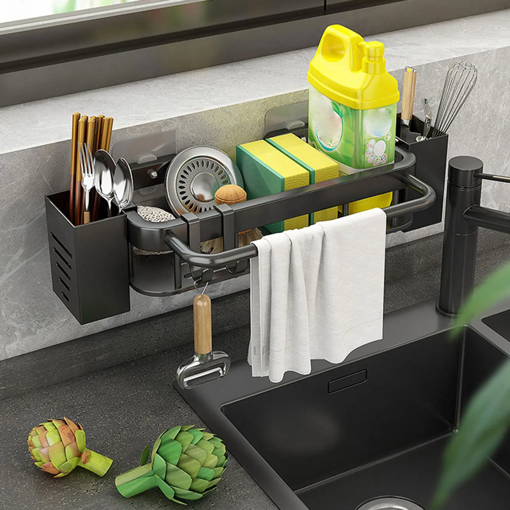 No-Drill Stainless Steel Kitchen Sink Organizer & Drainer Rack