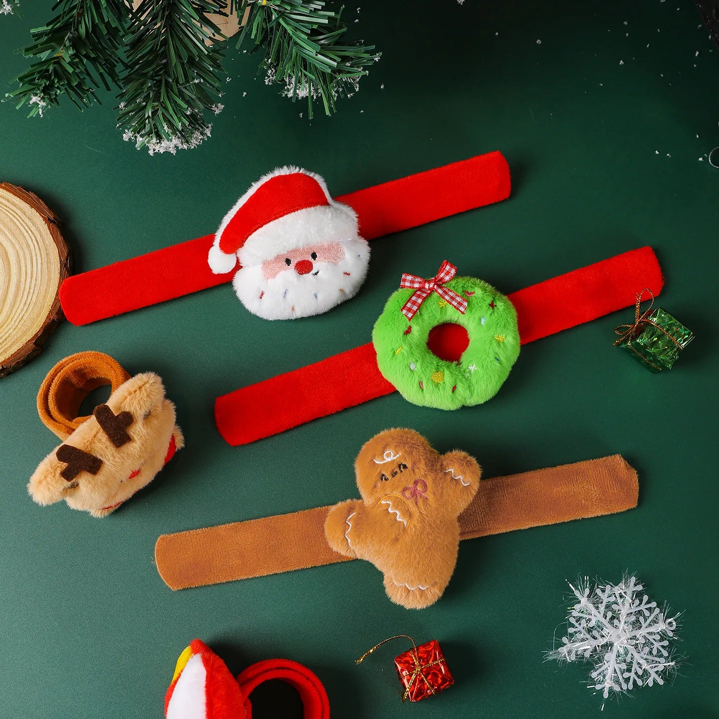 Christmas Decorations Plush Santa Claus Papa Ring Cartoon Cute Bracelet Toys Children's Gifts Oasis Select