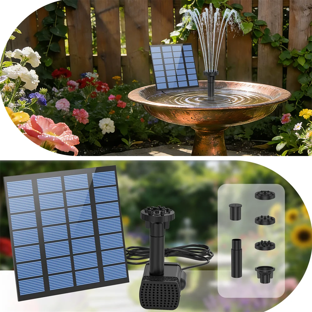 1.8W Solar-Powered Water Fountain Solar Fountain Bird Bath Pump with 6 Nozzles DIY Water Feature for Garden Pond Bird Bath, IPX8 Oasis Select