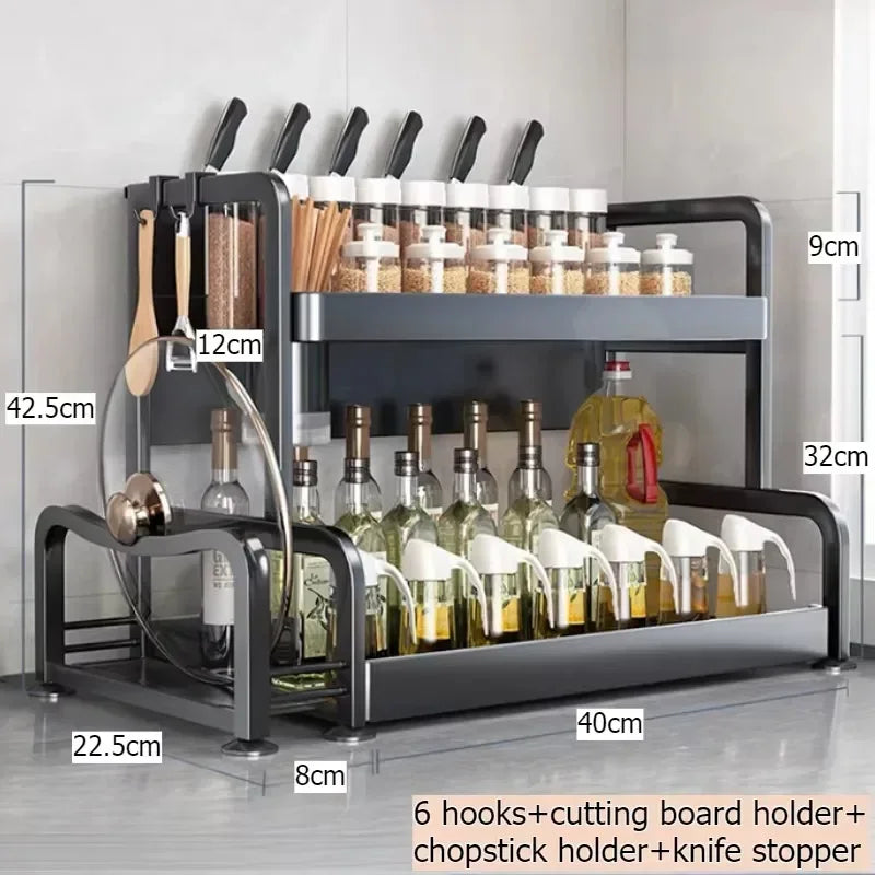 Multi-functional Household cutting board seasoning storage rack multi-layer knife holder chopstick cage kitchen countertop rack Oasis Select Double layer 40