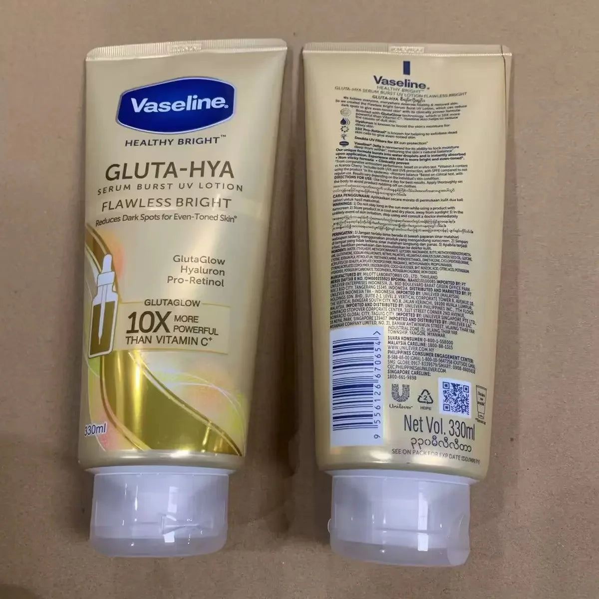 Vaseline UV Extra Brightening Body Lotion with GLUTA-HYA Vitamin B3 & Cocoa Body Oil for Skin Moisturizing Oasis Select Gold Lotion 300ml