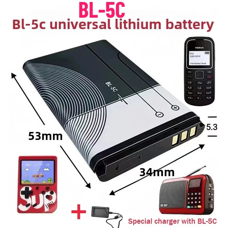BL-5C 3.7V 1020mAh Battery BL5C BL 5C Rechargeable Batteries for Nokia 2112 2118 2255 2270 2280 2300 2600 2610 3125 3230 Oasis Select