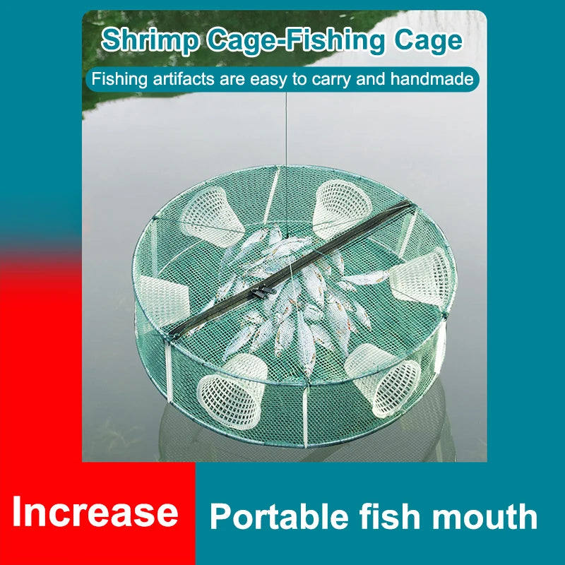Hot Sale Fishing Net Mesh Folded Round 3/4 Holes Fish Shrimp Automatic Trap Crayfish Catcher Fish Network Baits Cast Mesh Trap Oasis Select