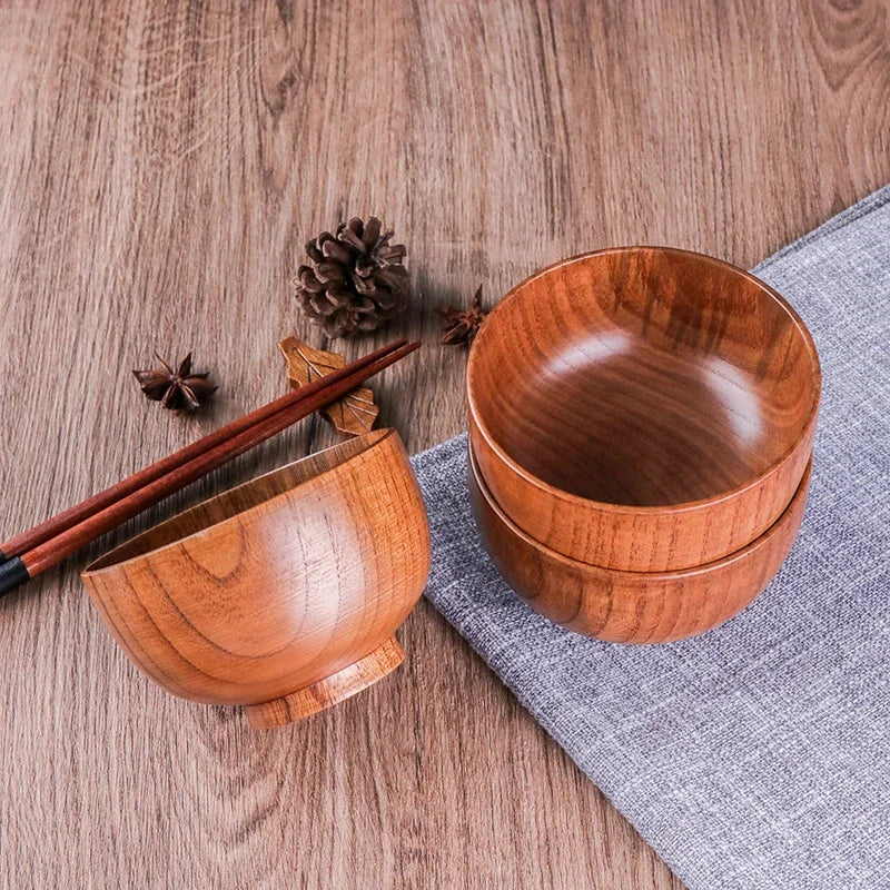 Japanese Style Acacia Wooden Bowl for Children's Dining Anti DropBowl Exclusive Wooden Bowl Retro Home Tableware Set Salad Bowl Oasis Select