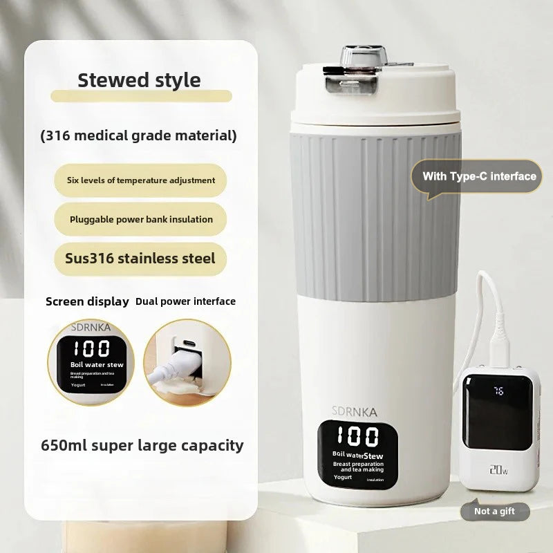 650ml Portable Electric Kettle Travel Boil Water Cup Thermo Pot Smart Teapot Temperature Adjustment Kettle With LED Display Oasis Select Stew Boil version