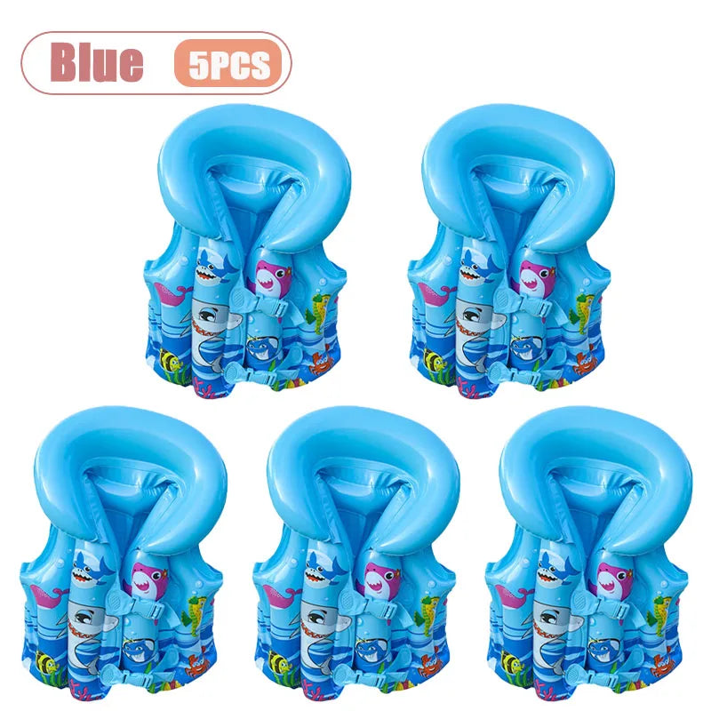 1-5PCS Thickened Kids Life Jacket Inflatable Swim Vest Toddler Floatie PVC Swimming Buoyancy Aid for Pool Beach Oasis Select Blue-5PCS XL