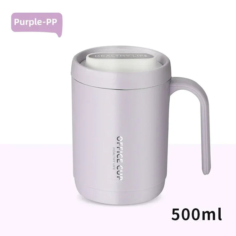Coffee Cup Grey Creative Drinking Cup Portable Office Large Capacity Covered Milk Mug for Kitchen Travel Water Bottle Thermoses Oasis Select Purple-PP 401-500ml