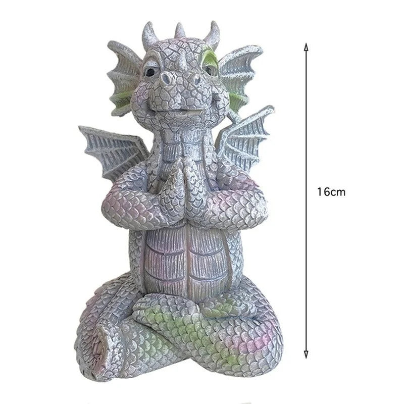 Mini Dinosaur Shape Sculpture Garden Statue Dragon Meditation Statue Lighting Resin Ornament Outdoor Yard Decoration Home Decor Oasis Select