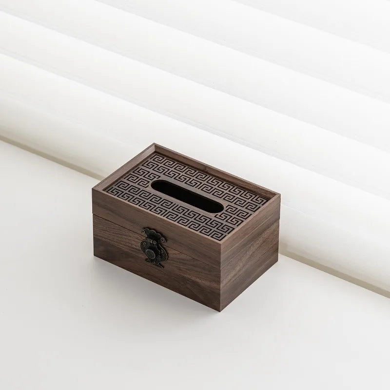 Stylish Wooden Tissue Box with Patterned Lid Traditional Home Decor Container Perfect for Living Room Enthusiasts Oasis Select