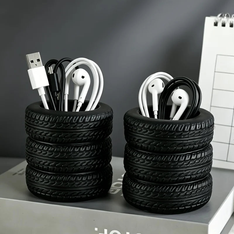 Creative Tire-Shaped Pencil Holder—A Must-Have for Car Enthusiasts—A Fun and Unique Desktop Storage Container Oasis Select