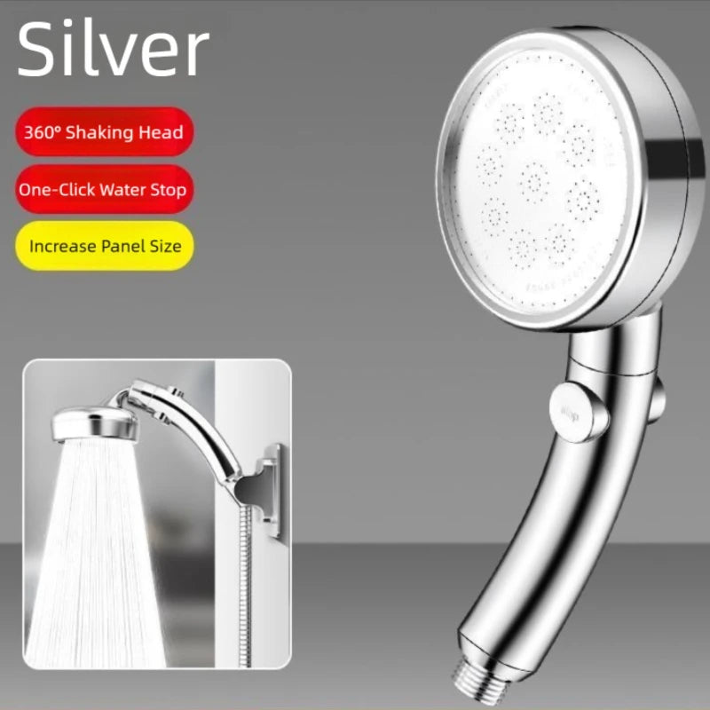 1pc Dual Modes Shower Head With Stop Button Booster Shower Head Handheld Rainfall Showerhead Faucet Bathroom Accessories Oasis Select Silver