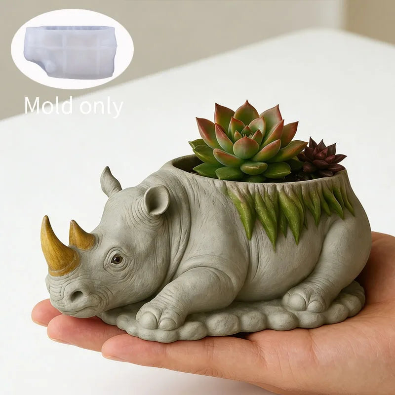 Cute Rhino Succulent Planter Pot Silicone Mold DIY Concrete Resin Animal Flower Pot Desktop Decor Mini Plant Container Oasis Select