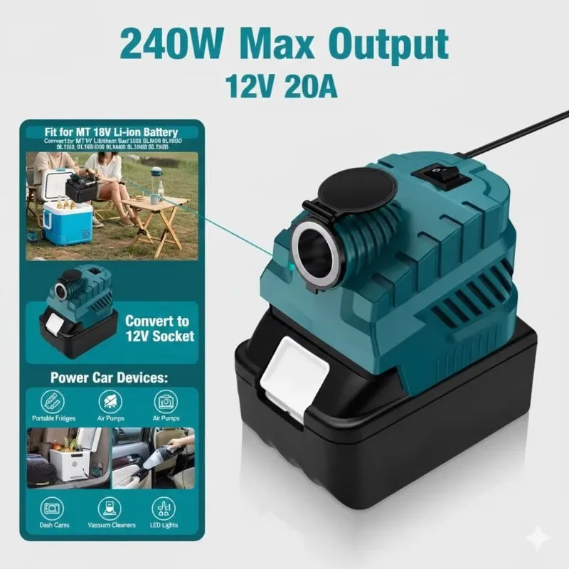 For Makita 18V Battery To 12V 240W Power Adapter for Car Fridge Cigarette Lighter Port Buck Converter Regulator Tool Accessory Oasis Select