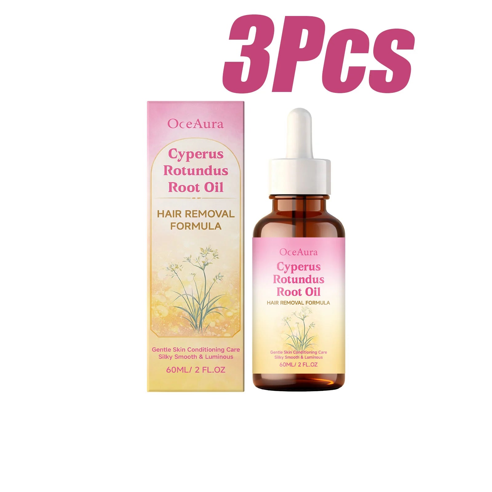 OceAura Cyperus Rotundus Hair Removal Oil – Nourishing 60ml Hair Removal Oil Oasis Select 3 x 60ml Boxed