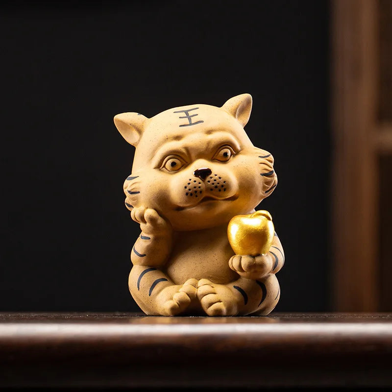 Tiger Tea Pet Creative Money Box Mascot Purple Clay Large and Small Cute Tiger Tea Pet Ornament Tea Table Decoration Oasis Select Tea Pet - Peace