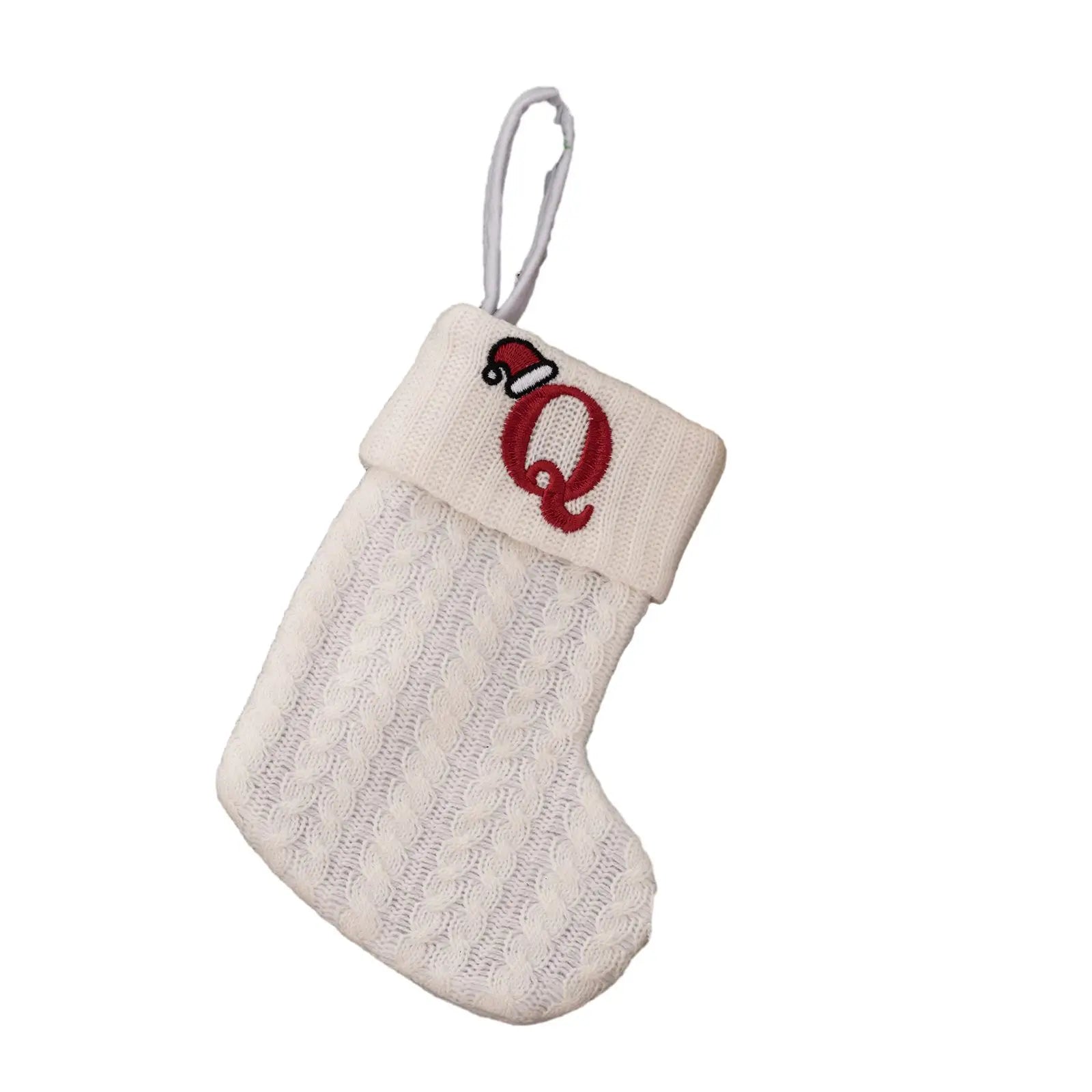 With Hanging Rope Christmas Stocking Children Candy Bag Beautiful Knitted Pendant White Snowflake Alphabet Christmas Tree Oasis Select Q China Mainland