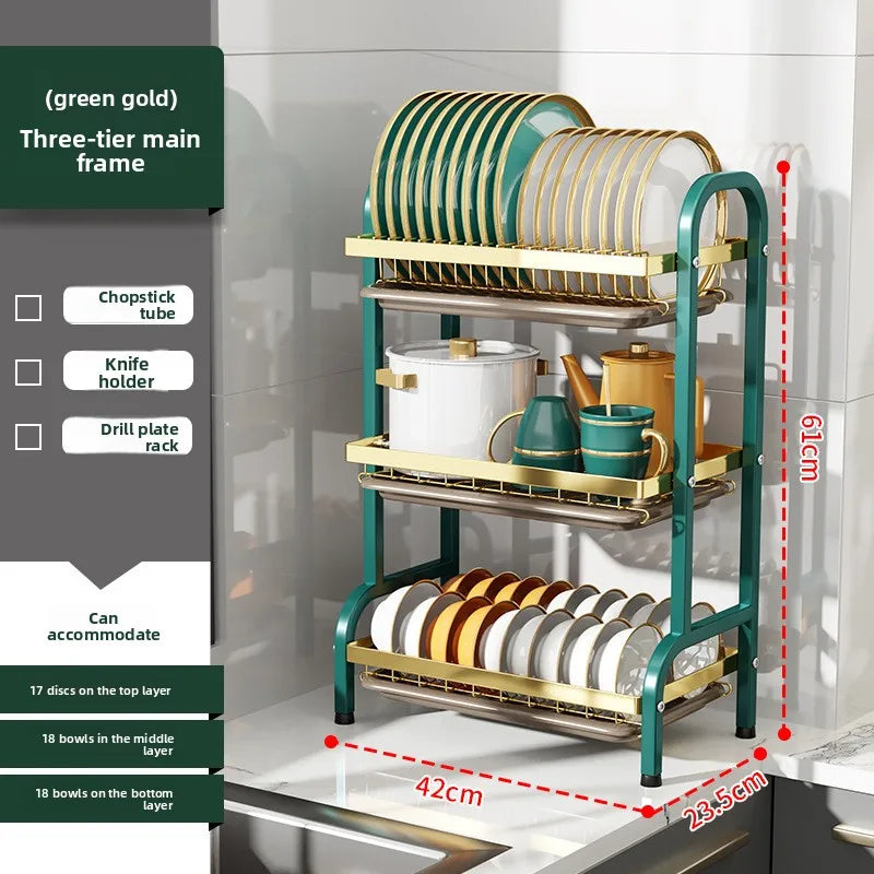 Kitchen Storage Artifact H-Type Dish Rack Drain Rack Multi-layer Multifunctional Bowl Rack Chopstick Rack Kitchen Shelf Oasis Select LJ three layers